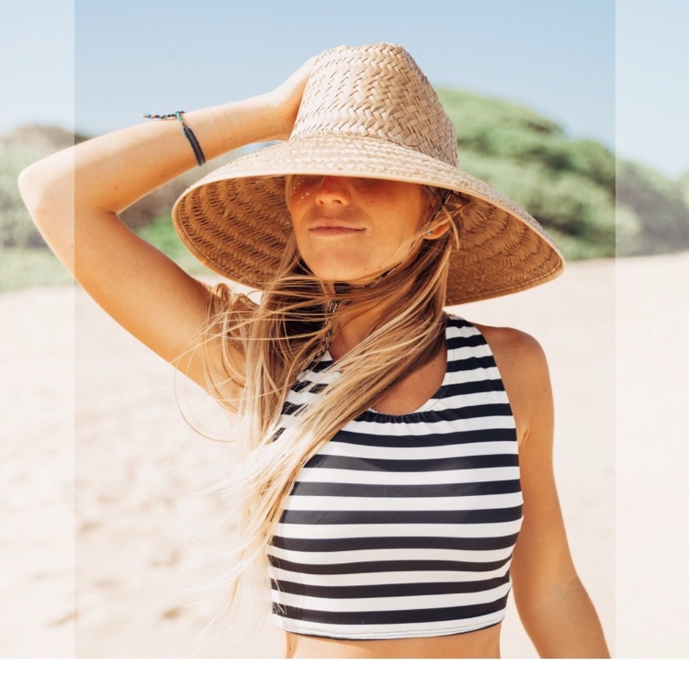 Albion striped crop swim top